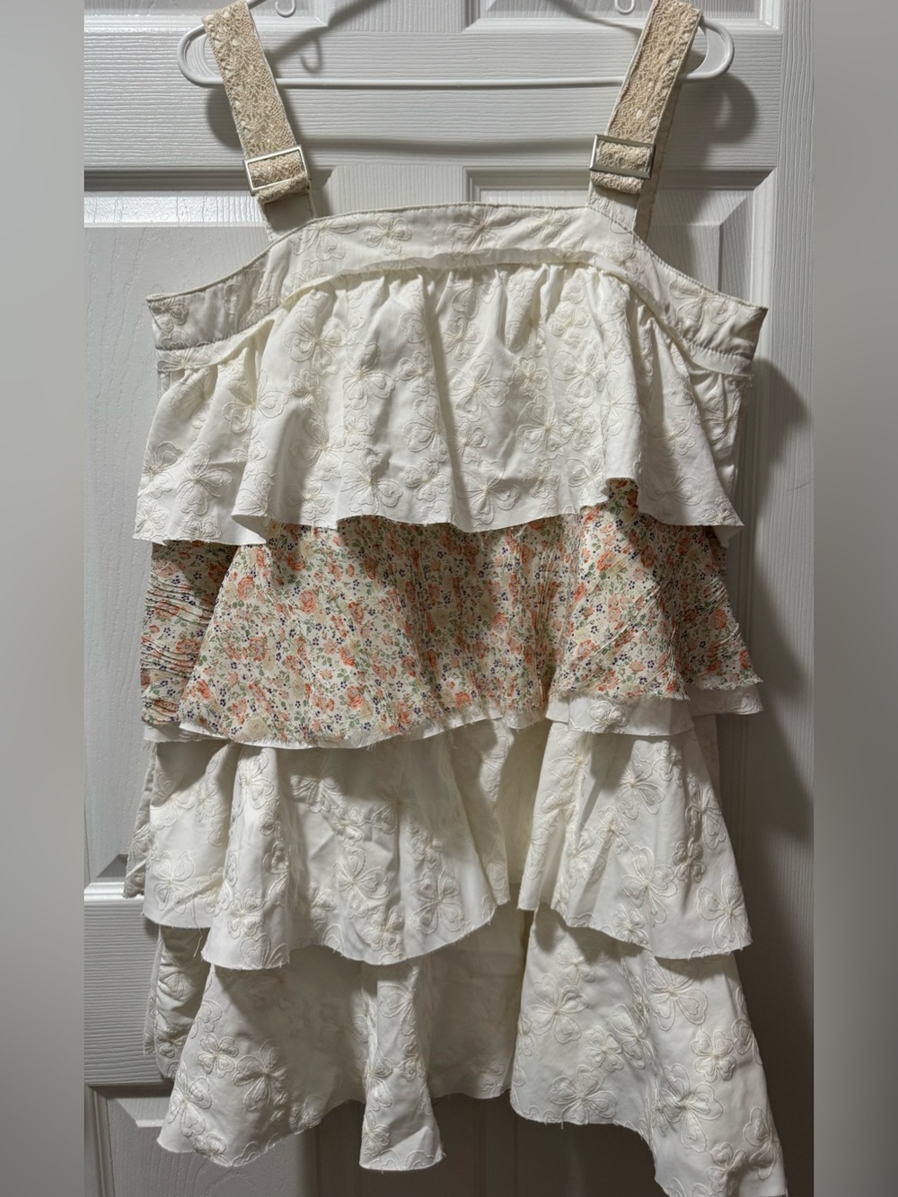 POL White Layered Ruffle Sundress with Floral Panel - Picture 7 of 7